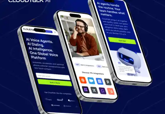 The CloudTalk AI website shown on phones